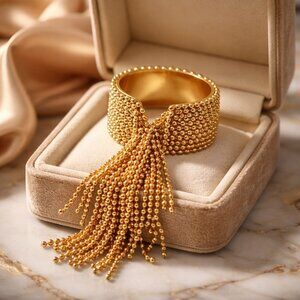 NEW Tassel Fringe Statement Ring 18K Gold Plated Open Adjustable Maximalist